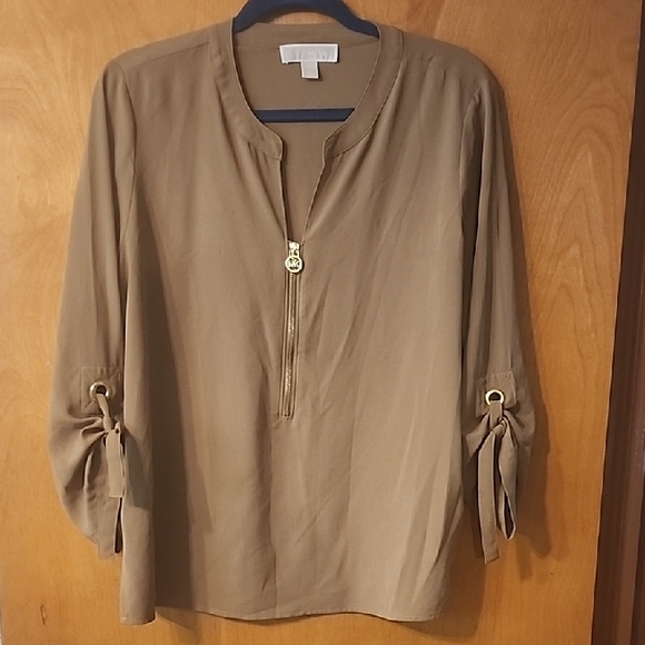 Michael Kors Tops - Michael Kors Blouse with Gold Zipper and Sleeve Accents